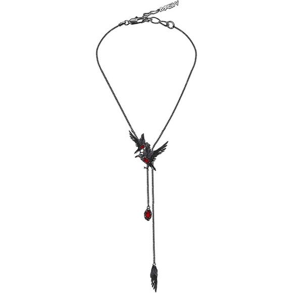 Jewelry - Black Brass Gothic Crow Pendant Necklace Long Chain Women Fashion Accessory